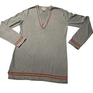 Boast Silk Cotton Cashmere V-Neck Sweater Blue Orange Stripe Trim Mens‎ Medium